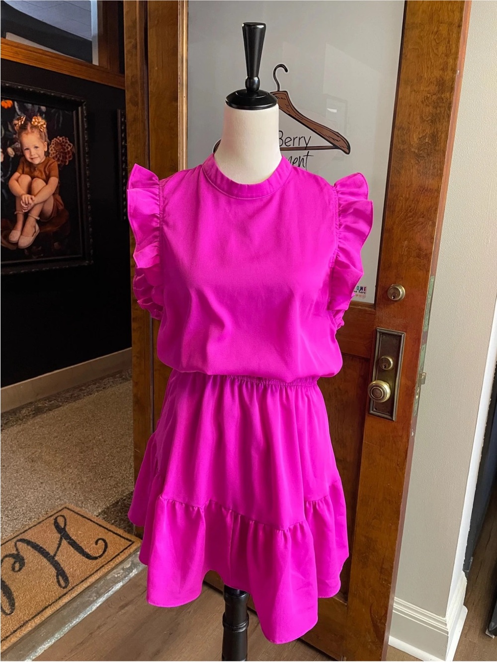 TCEC Fuchsia Ruffle Sleeve Tiered Casual Dress